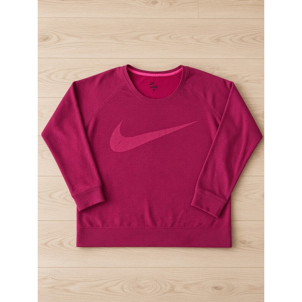 Nike Womens Dri-FIT Crewneck Pullover Sweatshirt Berry Pink Swoosh 640411-697 M